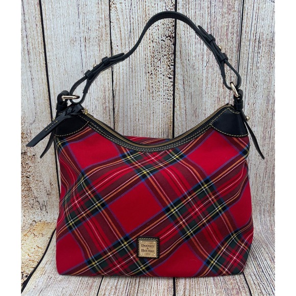 Dooney & Bourke Tartan Erica Hobo Plaid Shoulder Bag Black Leather Trim - Picture 1 of 9